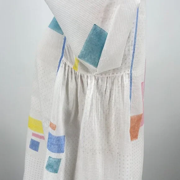 EKA India OS Cotton Silk Tent Dress Geometric Watercolor Print Lagenlook Art - Picture 9 of 9